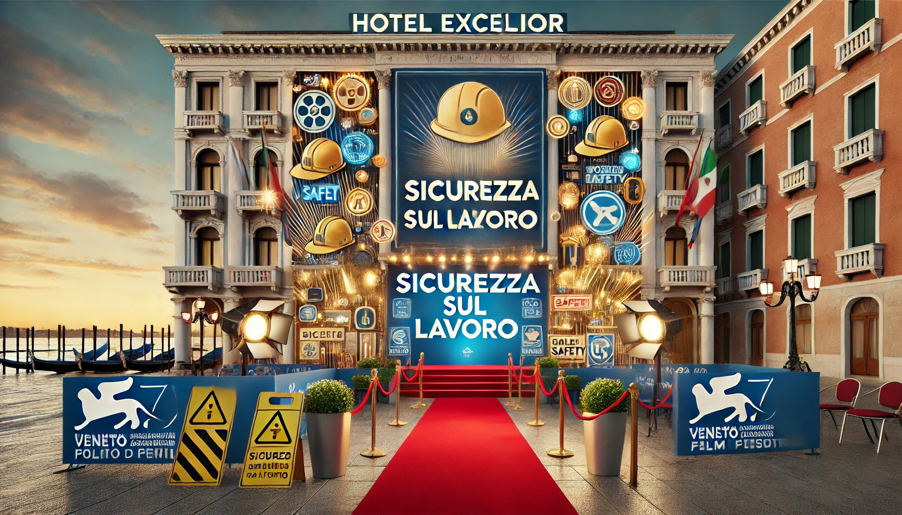 Immagine concettuale della mostra del cinema di venezia che celebra la sicurezza sul lavoro