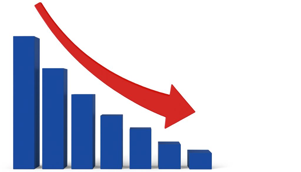 Grafico a barre con freccia rossa discendente che rappresenta la riduzione del tasso INAIL 2026